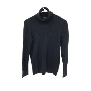 Talbots Turtleneck Long Sleeve Sweater Black Rib Knit Fitted Casual Size S